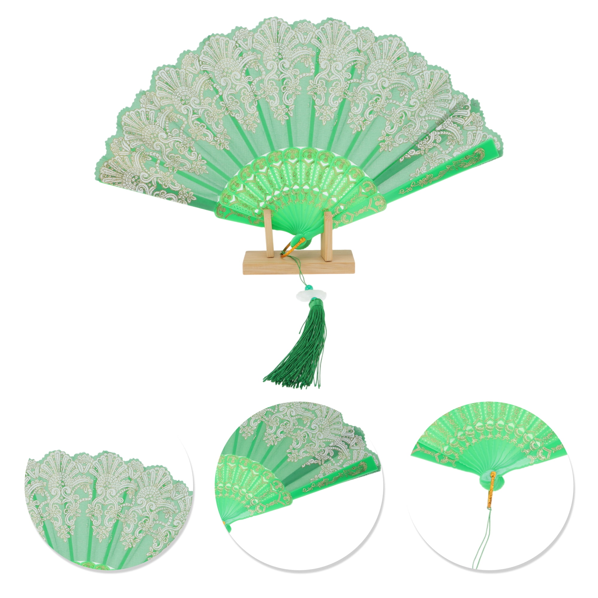 Unique Bargains Lucky Cloud Pattern Folding Fan 1 Pc for Summer Events Decorations Green