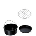 thumbnail image 4 of 7-inch Black Air Fryer Accessories 3-Piece Set - Stainless Steel Nonstick Pizza Pan, Baking Cake Barrel & Grill Rack, Dishwasher Safe, Heat-Resistant Universal Kit Fits Most 3+ Quart Air Fryers &, 4 of 7