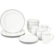 16-Piece Cafe Stripe Kitchen Dinnerware Set, Plates, Bowls, Mugs, Service for 4, Grey