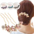 thumbnail image 3 of 1 peine para el pelo de boda con flores de cristal y diamantes de imitación para mujer, color champán, 3 of 4