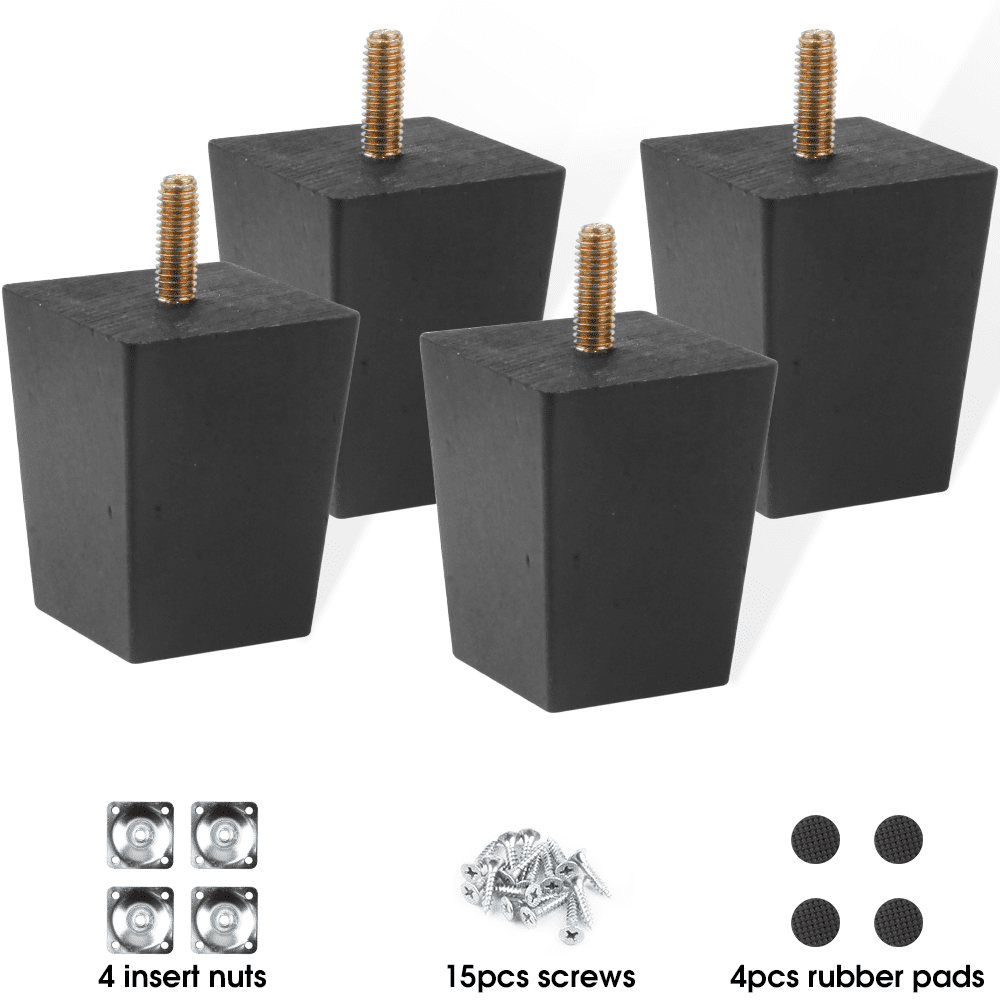 BCOOSS Solid Wood Furniture Legs Square Couch Legs 4 Pcs Black 2.3 inch
