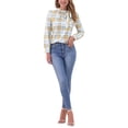 thumbnail image 2 of INSPIRAR CHIC Blusas de Trabajo para Mujeres con Cuadros y Lazo en el Cuello de Manga Larga S Blanco Amarillo Verde, 2 of 6