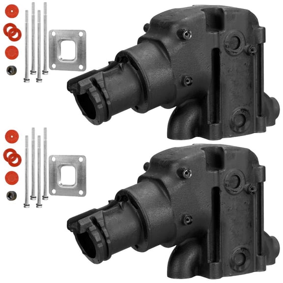 Mercruiser Set of 2 Tall Exhaust Riser Elbows with Gaskets & Bolts - Replaces 864591T02, 2002 and newer 4.3 L, 5.0L, 5.7L, 6.2L V6, V8 Engines. 14-degree, 4” outlet, Dry Joint Elbow by FASWORX