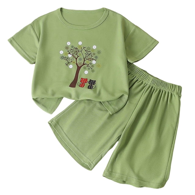 Odeerbi Niños Niñas Lindo Estampado Atlético Conjuntos Manga Corta Camiseta Pantalones Cortos Conjunto Suelto Ropa Deportiva Para 3-12 Años