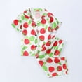 thumbnail image 2 of Kids Satin Pajamas Sets Girl Strawberry Print Button-Down Sleepwear 2 Piece Short Sleeve Top and Long Pants Casual Loungewear Clothes Set, 2 of 7