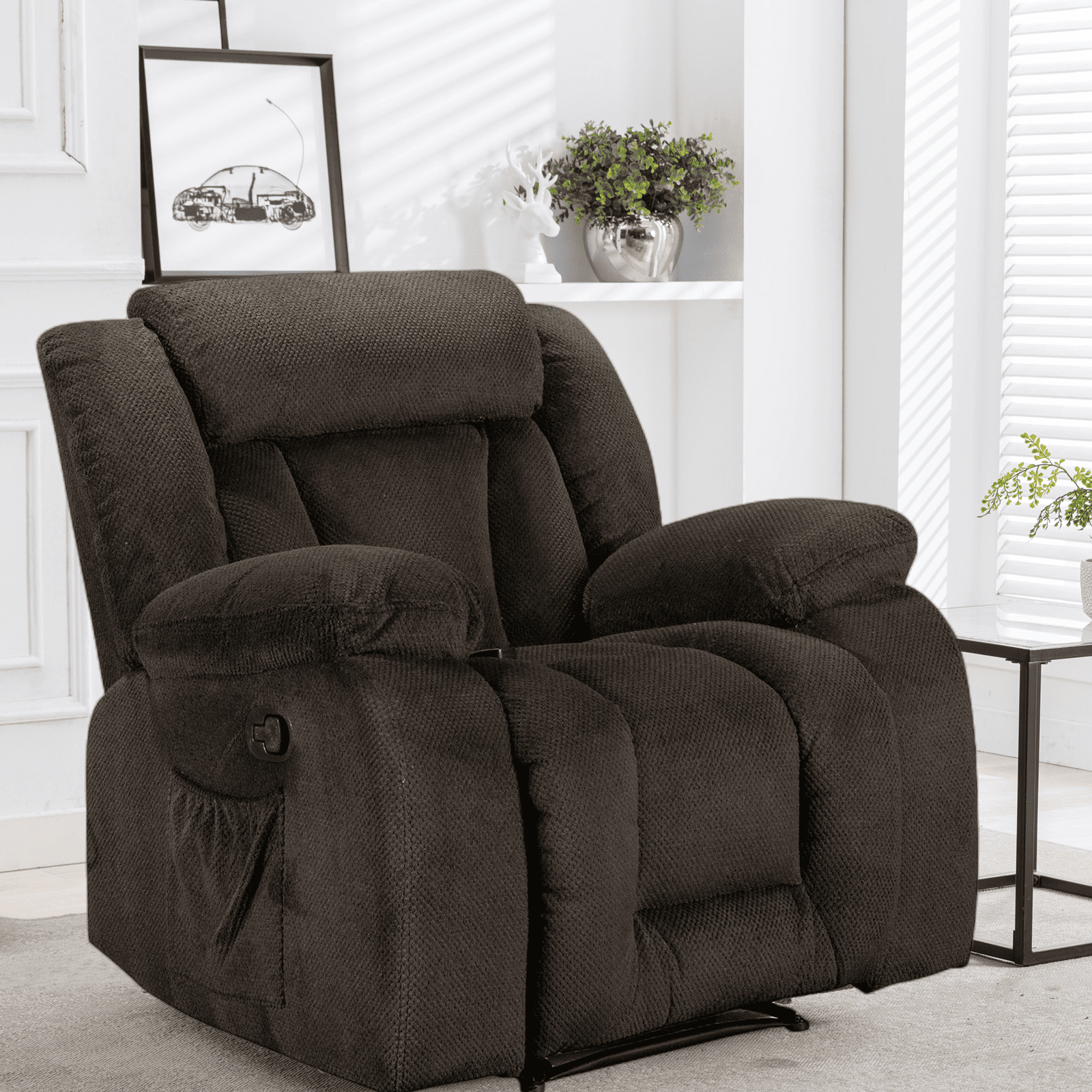 42" Manual Full Recliner Chair with Vibration Massage and Heating
