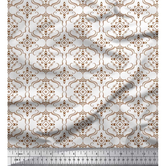 Soimoi Brown Velvet Fabric Moroccan Damask Printed Craft Fabric by the Yard 58 Inch Wide