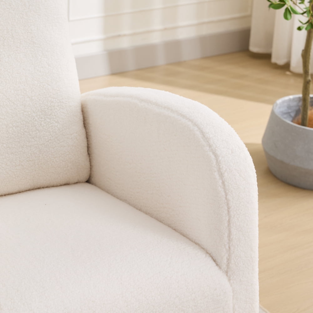 27.2"W Sherpa Rocking Chair for Nursery with High Back and Side Pocket - Cozy Glider Rocker with Rubber Wood Legs, Comfortable Accent Armchair for Living Room, Bedroom, Reading Nook, Ivory