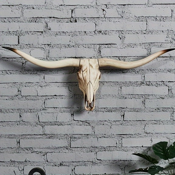 [Rustic Cow Head Decor] Rustic Handcrafted Longhorn Skull Wall Hanging - Artificial Cow Head Decor, Vintage Farmhouse Style, Ideal for Christmas Gift & Home Decoration