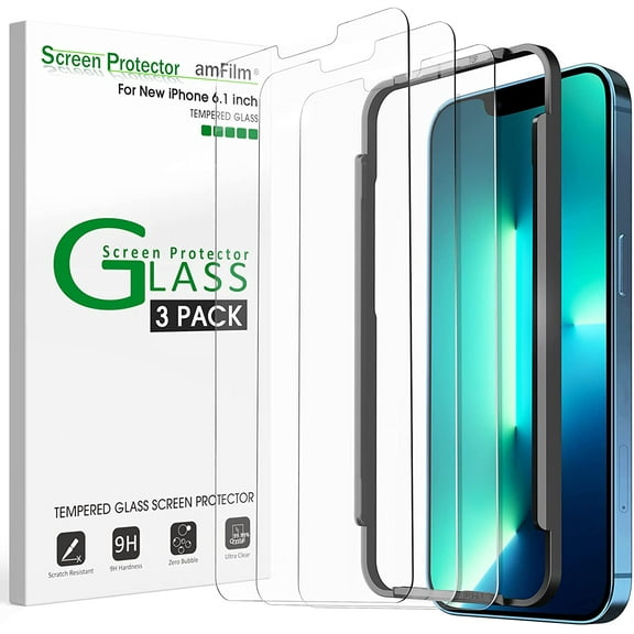 (3 Pack) amFilm iPhone 14 /iPhone 13 / iPhone 13 Pro Tempered Glass Screen Protector (6.1")