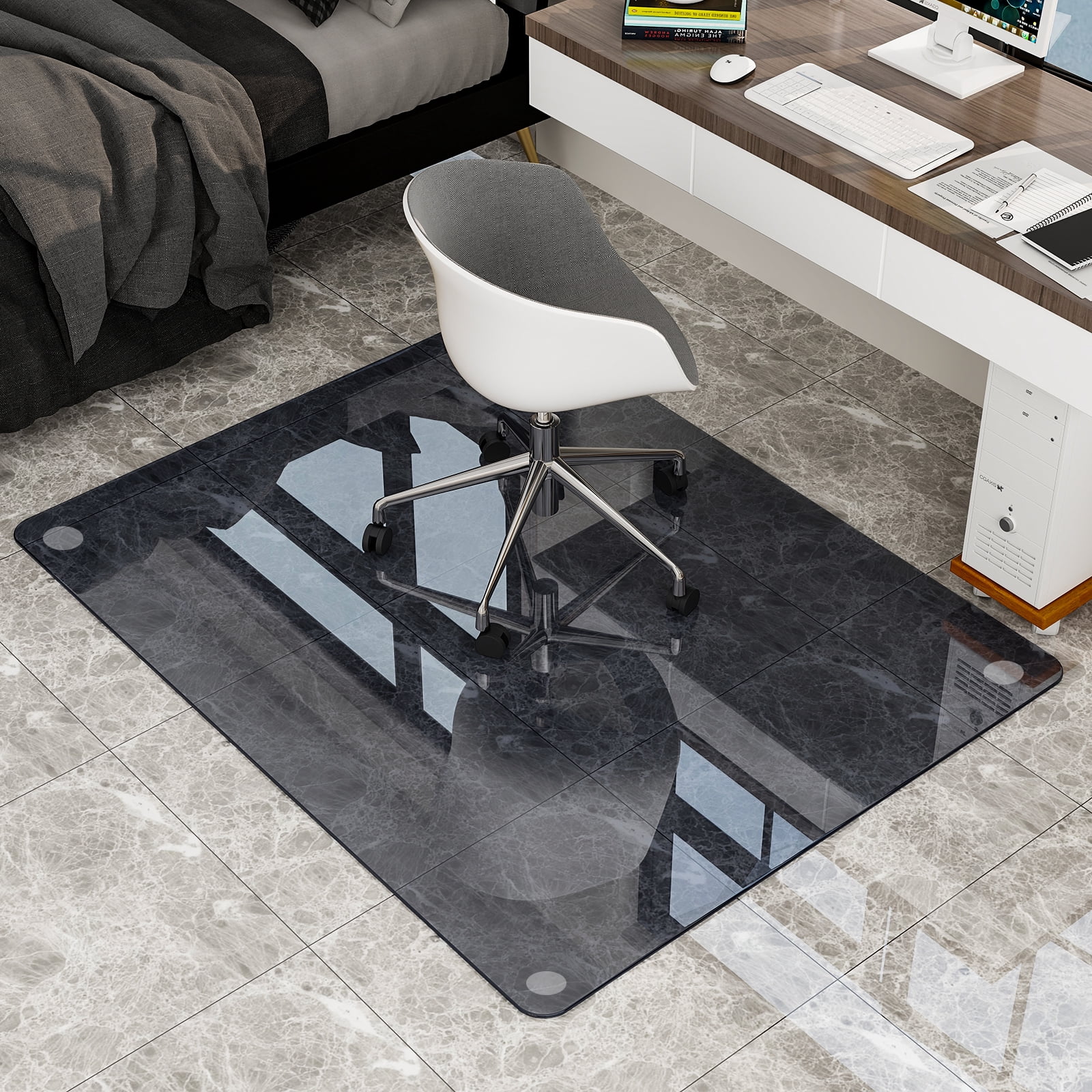 Lumora 36.1" x 46" Glass Chair Mat Heavy Duty Hard Tempered Glass Mat,Gray