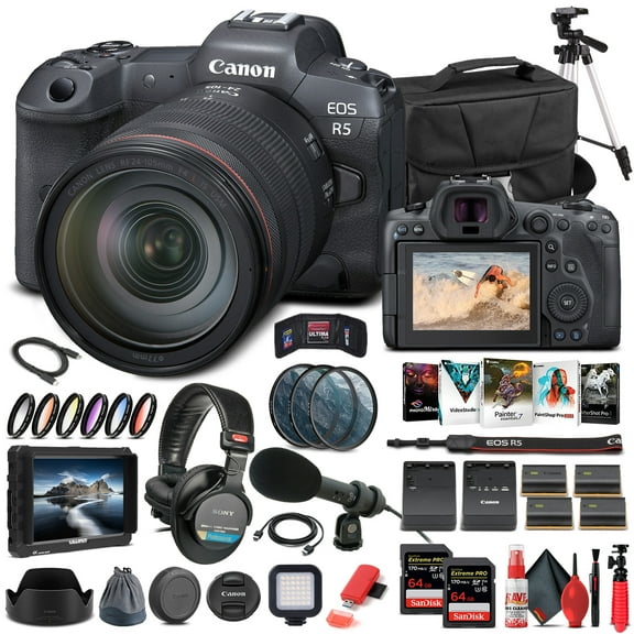 Canon EOS R5 Mirrorless Camera W/ 24-105mm f/4L Lens 4147C013 - Pro Bundle (International Version)