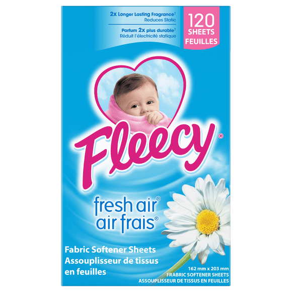 Fleecy Dryer Sheets, Fabric Softener, Fresh Air Scent, 120 Sheets