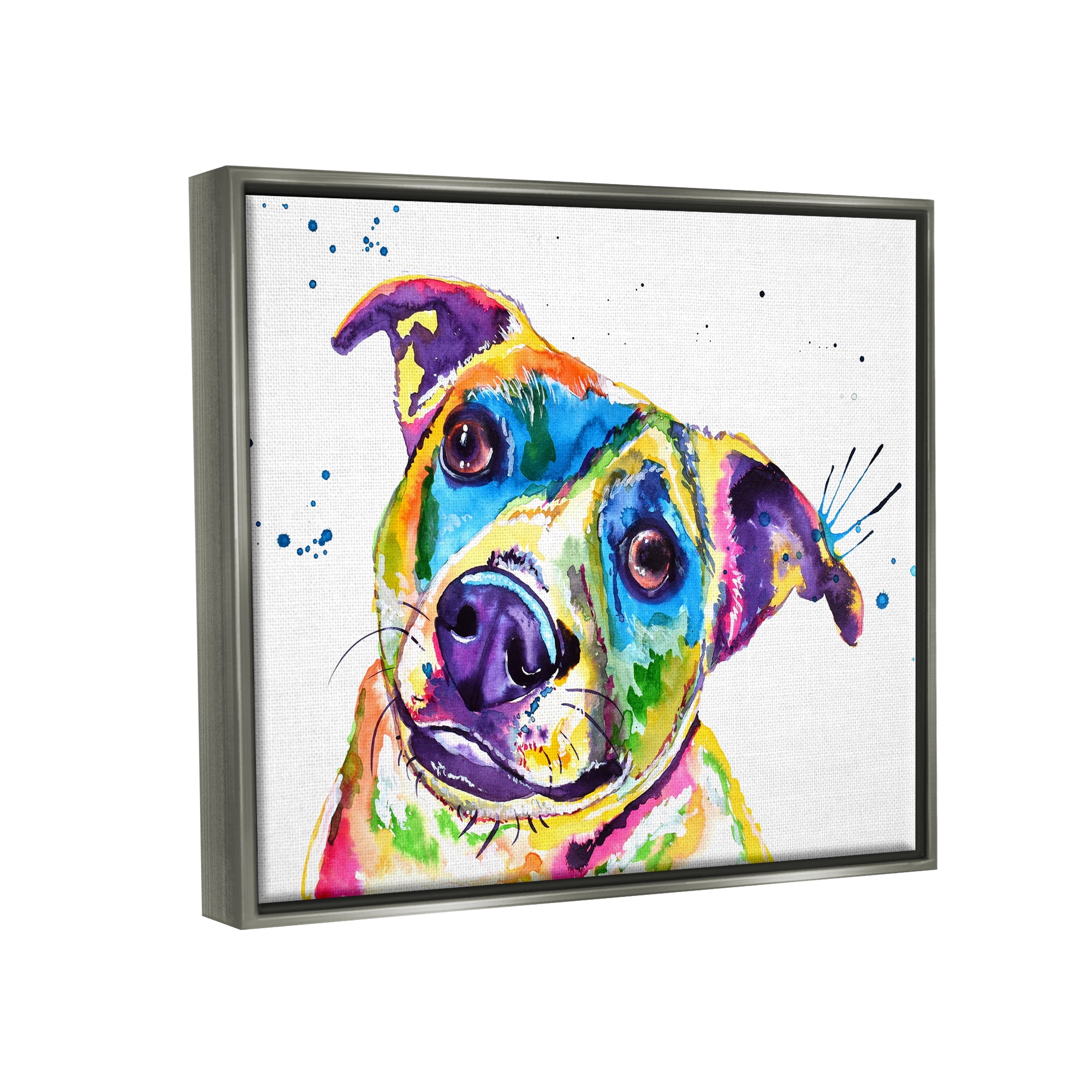 Stupell Vivid Rainbow Dog Pet Portrait Animals & Insects Painting Gray Floater Framed Art Print Wall Art
