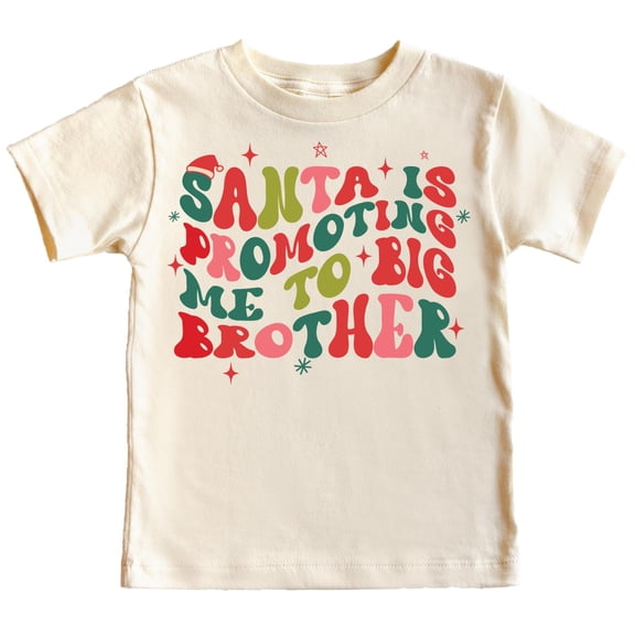Santa is Promoting Me to Big Brother Groovy Christmas T-Shirt for Baby and Toddler Youth Boy Holiday Outfit Natural Shirt Youth Medium
