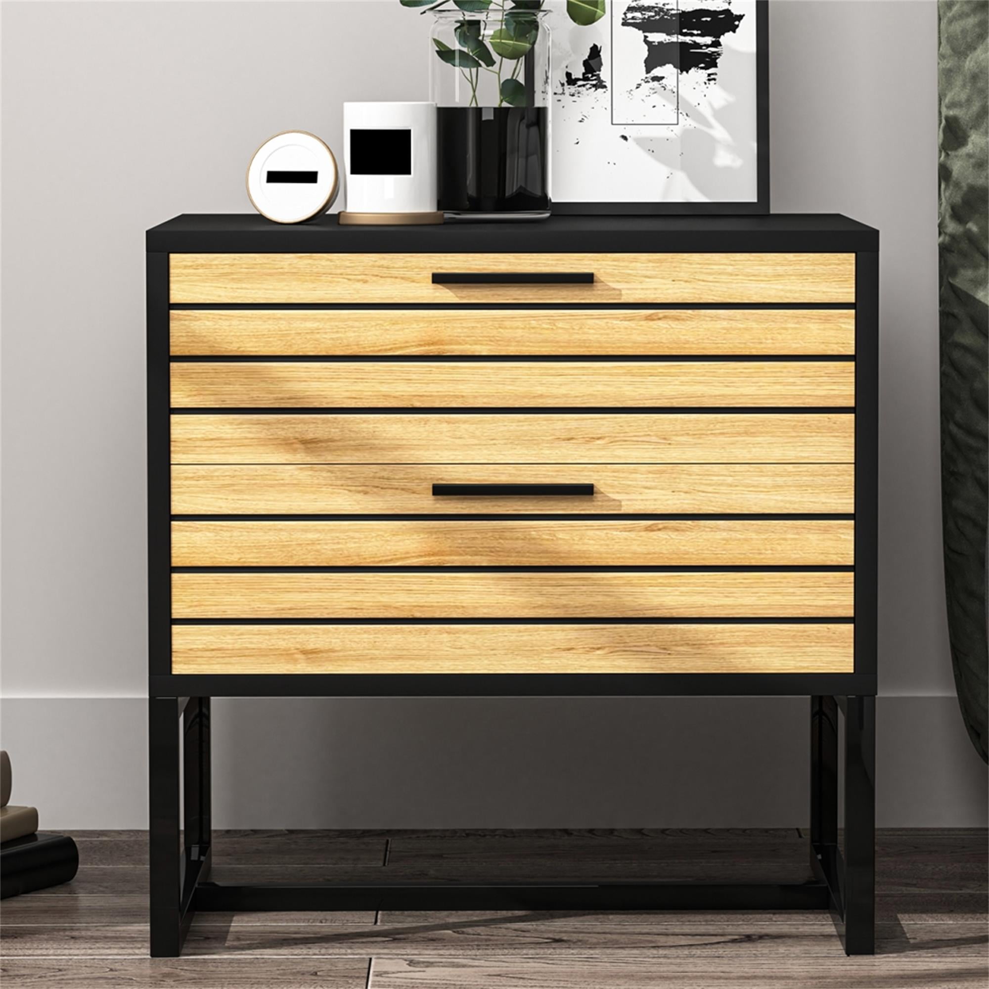 Yardi Yard Natural Nightstand Dresser for Bedroom, Contemporary End Table Night Stands with 2 Drawers Metal Legs Yardi Yard Natural Nightstand Dresser for Bedroom, Contemporary End Table Night Stands with 2 Drawers Metal Legs