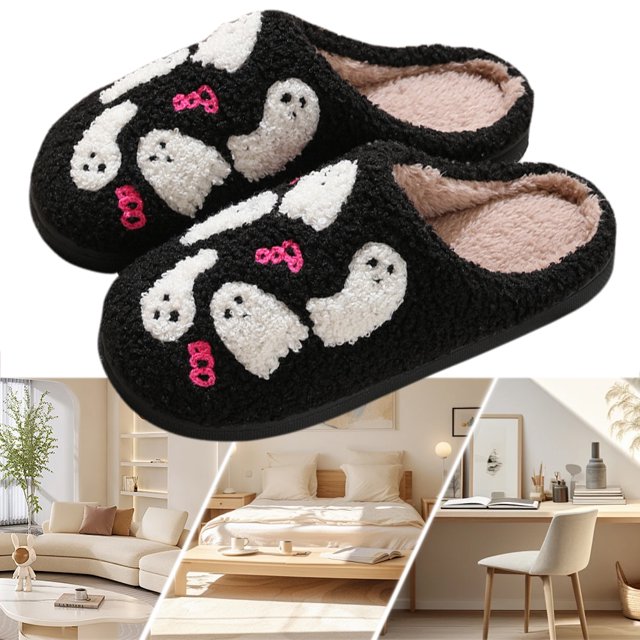 Pantuflas Peludas Suaves Felpa Fantasma Halloween para Interior Al Aire Libre
