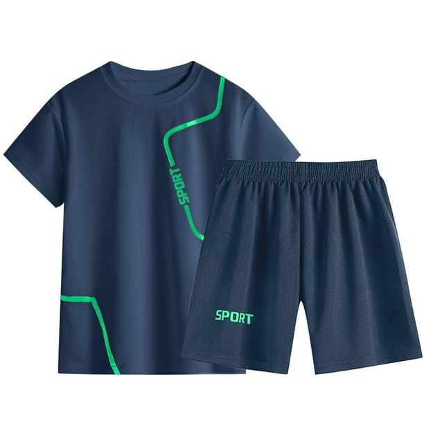 Odeerbi 3-14 Años Niños Trajes de Verano de Atletismo de Secado Rápido Deportes Correr Tops Pantalones Cortos Conjunto de Manga Corta Cuello Redondo Pantalones Cortos Traje