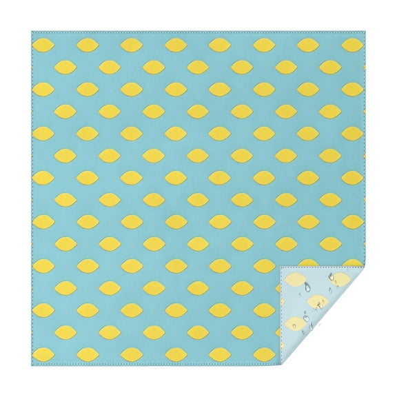 Yellow Lemon Fruit Shapes LightBlue Pattern Square Tablecloth,Waterproof Square Table Cover,Wipeable Spillproof Washable Table Cover for Home Kitchen Party Decor 42"X42"(107x107cm)