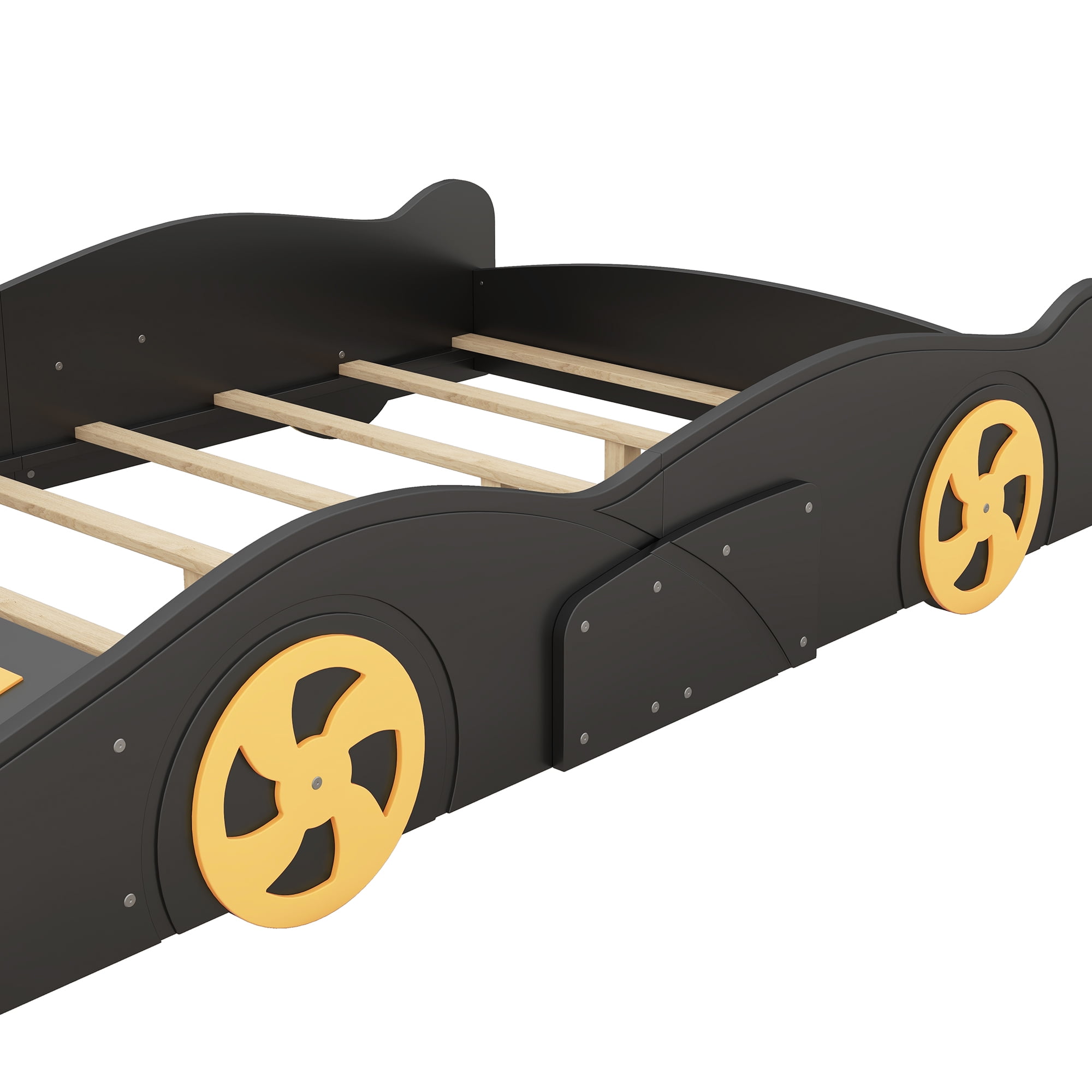 Sailvan Full Race Car Platform Bed Frame with Storage and Guardrails Black