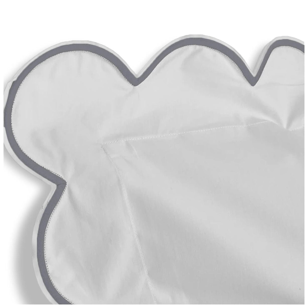 400 Thread Count White Cotton Sateen Hotel Stitch Duvet Cover in Scalloped Embroidery King/Cal-King Dark Grey Border
