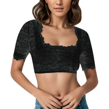 Puawkoer Women 1Pc Underwire Lingerie Seamless Tube Top Lace Vest Women s Elegant Neon Strapless Top Dirndl Blouse Black Dirndl Tube Bras for Women Plus Size Blouse Lace Blouse for