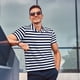 thumbnail image 4 of Fotbe Navy Blue And White Stripes Camiseta Polo de Golf para Hombre con Estampado – Camisa Deportiva Transpirable con Cuello Abotonado-Large, 4 of 6