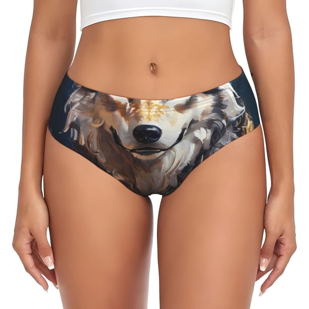Fotbe Oil Painting Tribal Wolf Calzones Estampados para Mujer – Ropa Interior de Algodón, Cómoda, Suave y Elástica-Large