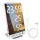thumbnail image 1 of Reloj despertador digital LED Espejo temperatura Medidor de humedad Cargador de teléfono de escritorio para la cabecera del dormitorio, Blanco Eigraketly EL001442-01, 1 of 2