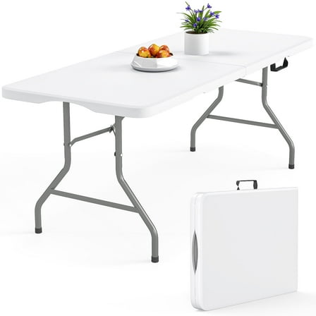 Vebreda Folding Table 6ft Plastic Folding Outdoor Table, White