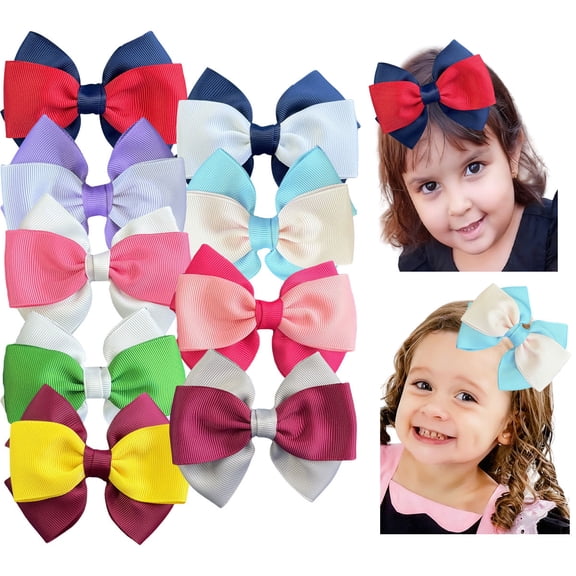 9PCS 3.5inch Two-Tone Ribbon Bow Hair Clips for Girls - Multi-Color Hair Bows Hair Accessories for Kids Toddlers
