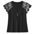 thumbnail image 7 of Only Moment Petite Short Sleeve Polyester,Spandex,cotton V Neck Women's Short Sleeve Tops Lightweight Casual Pullover Tops Black,L, 7 of 7
