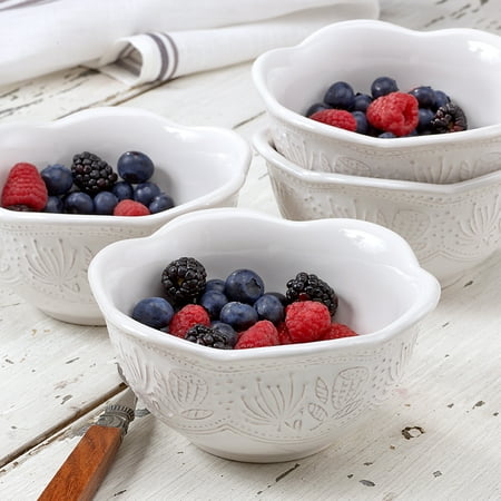 Antique Stoneware - overandback Stoneware Antique Texture bowls, White, set of 4