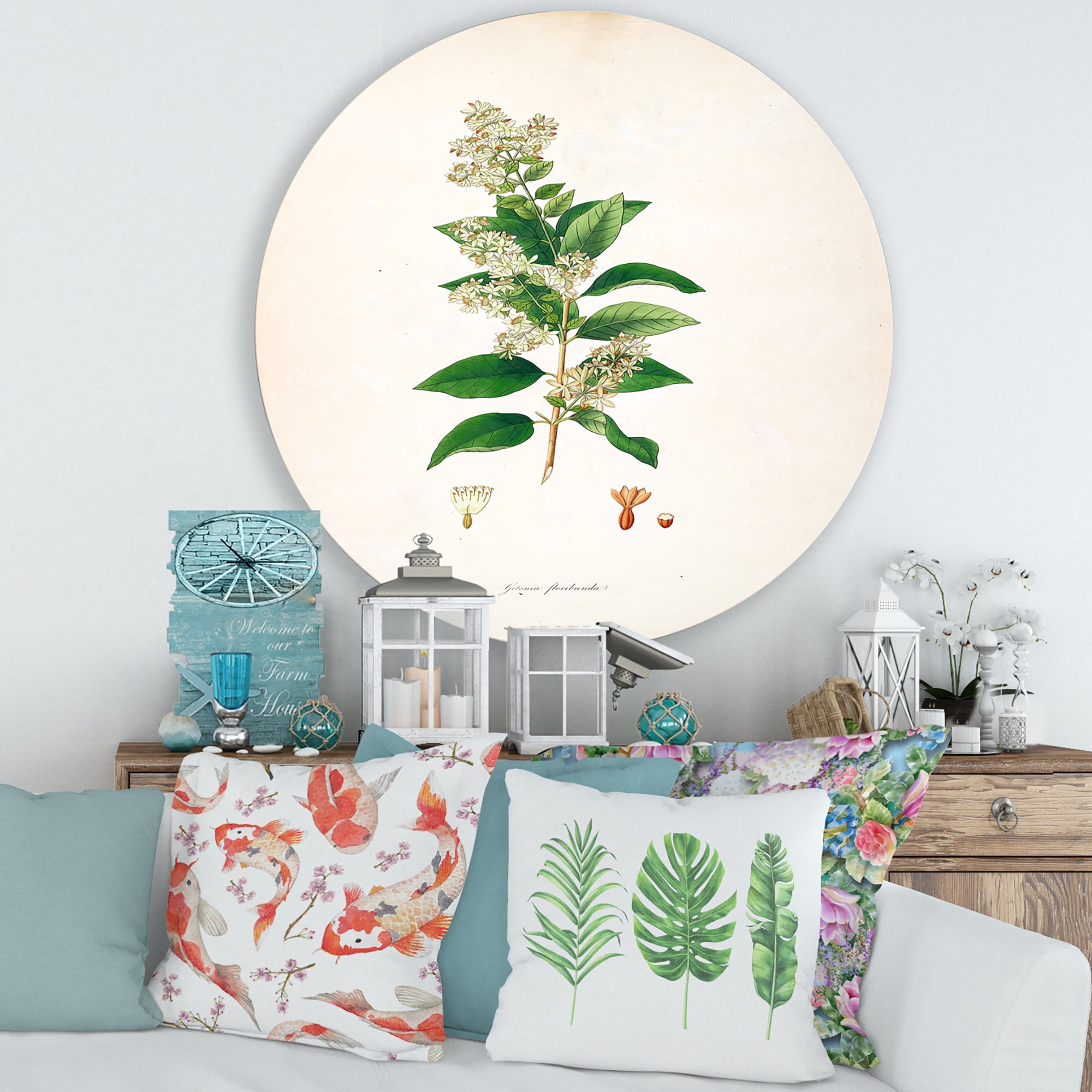 Designart 'Ancient Botanicals XVII' Farmhouse Circle Metal Wall Art 29x29 - Disc of 29