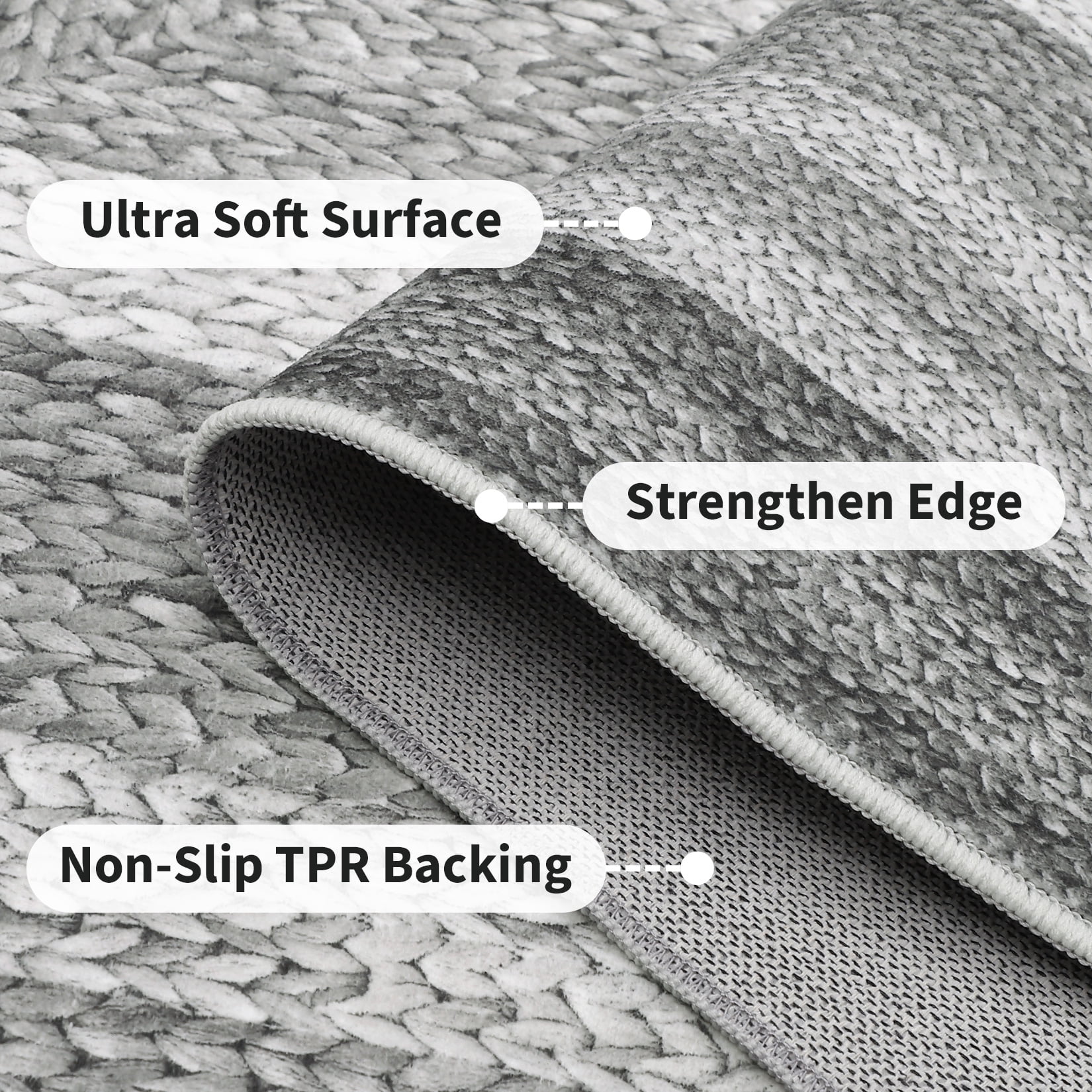 HOMERRY Washable Throw Rug for Living Room 6' x 9' Braided Print Modern Bordered Soft Non-Slip Indoor Carpet, Gray