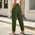 thumbnail image 5 of TtopsQueen Women Elastic Drawstring Straight Leg Pants, High Waist Lightweight Textured Trousers with Side Pockets, Loose Fit Vacation Casual Daily Wear Army Green,L, 5 of 6