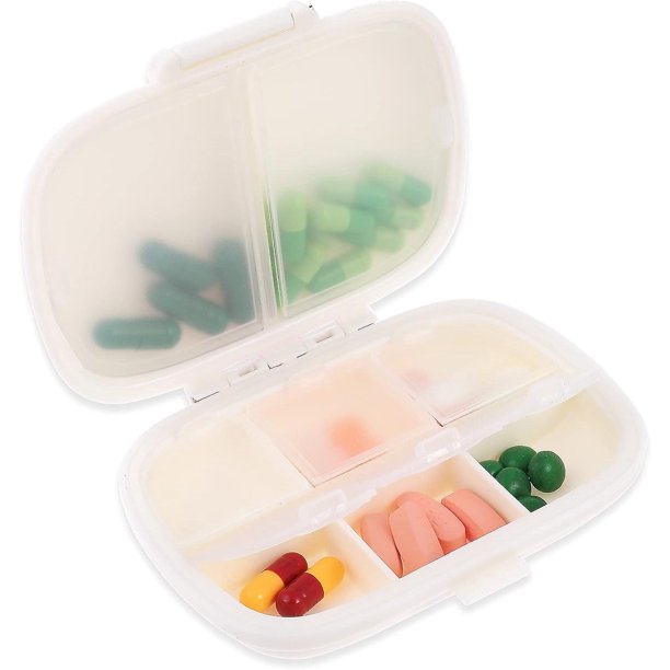 1PC Pastillero Organizador Estuche Lindo Recipiente para medicamentos Semanal Mensual 3 veces al día Dispensador de medicamentos pequeño portátil Recordatorios diarios (blanco)