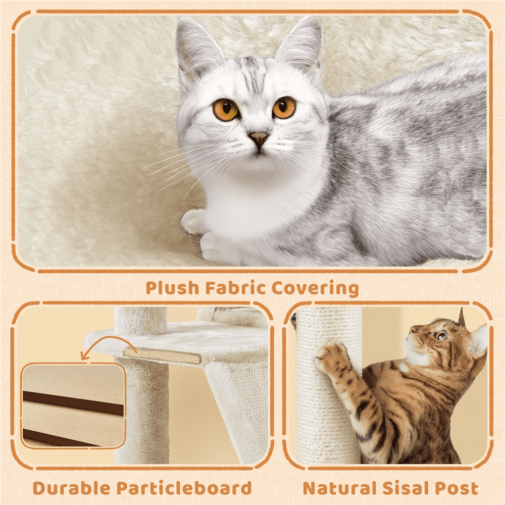 Alden Design 57.5" Double Condo Cat Tree with Scratching Post Tower, Beige