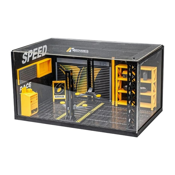 Bunblic 1/24 Diorama Car Garage Repair Shop Model, Decorative Diorama Car Showcase, Garage Scene Layout, Miniature Simulation DIY Toy
