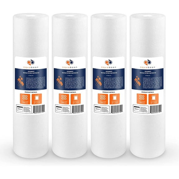 Aquaboon 4-Pack of 5 Micron 20" Sediment Water Filter Replacement Cartridge | Whole House Sediment Filtration | Compatible with AP810-2, SDC-45-2005, FPMB5-20, P5-20, FP25B, 155358-43