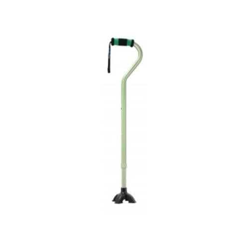Green Adjustable Cane for Men & Women - Lightweight & Sturdy Offset Walking Stick - w/Quadruple Tip - Mobility Aid for Elderly, Seniors