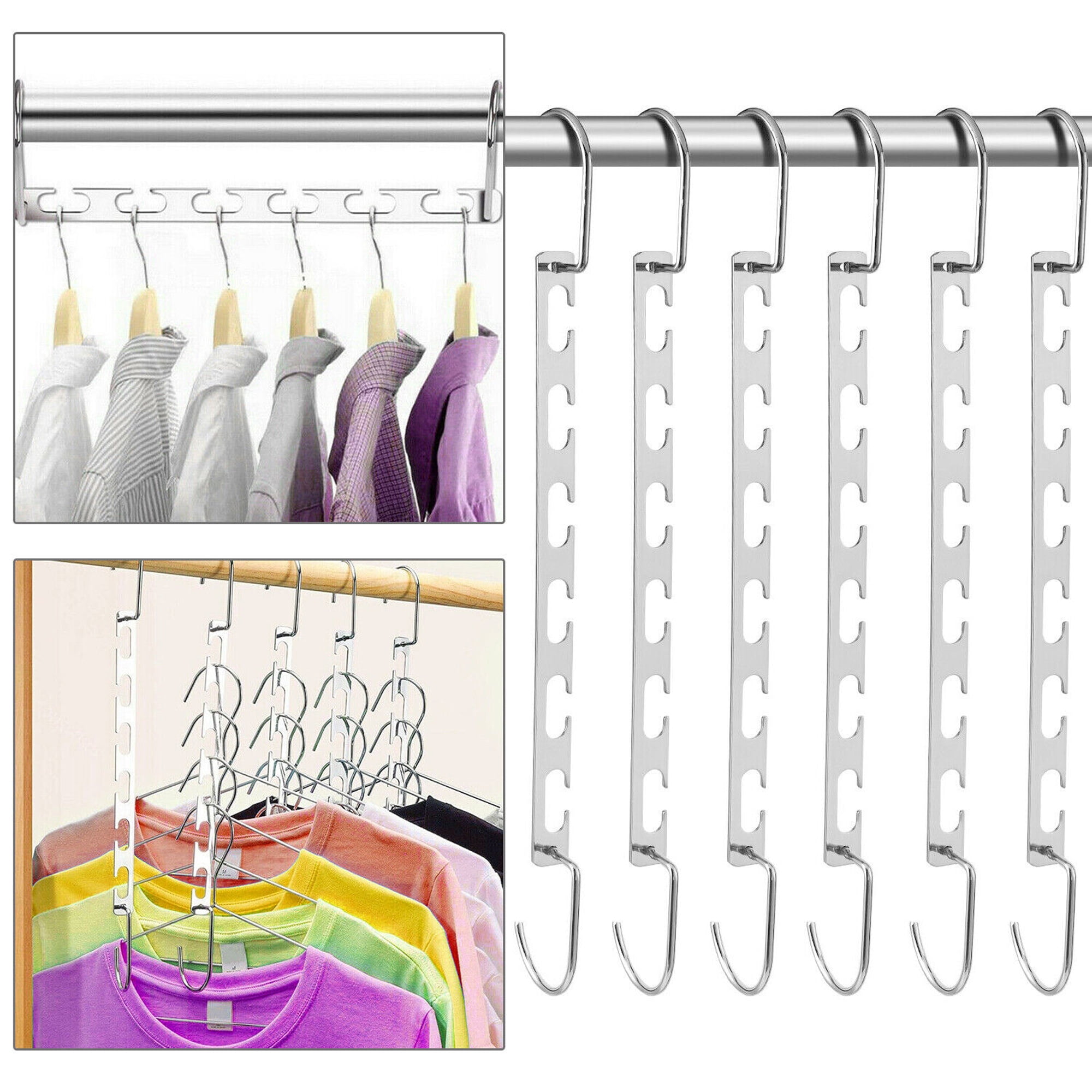 6 Pack Metal Closet Hangers Organizer Hook Space Saving Clothes Rack