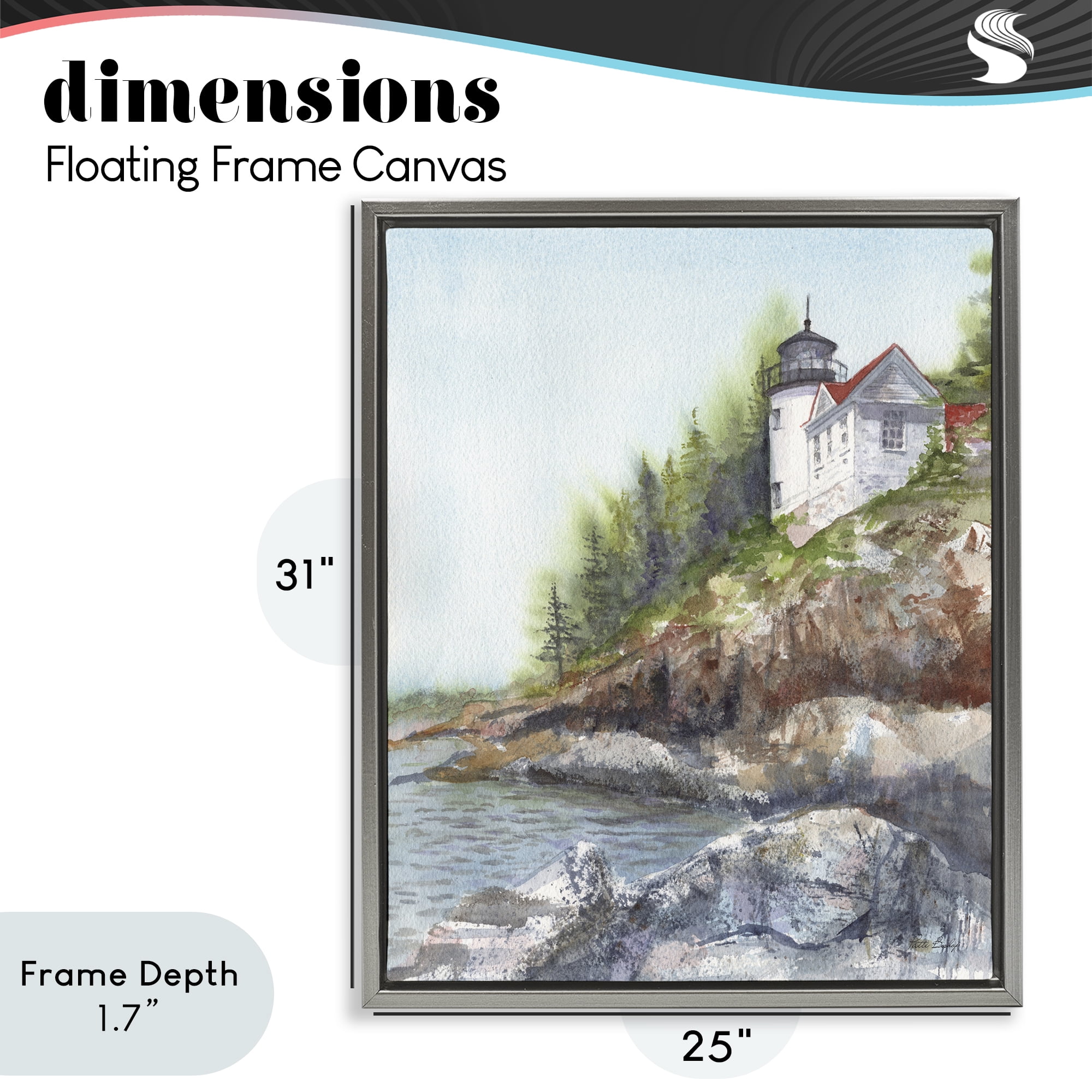 Stupell Industries Bass Harbor Lighthouse Gray Framed Floater Canvas Wall Art, design by Patti Bishop