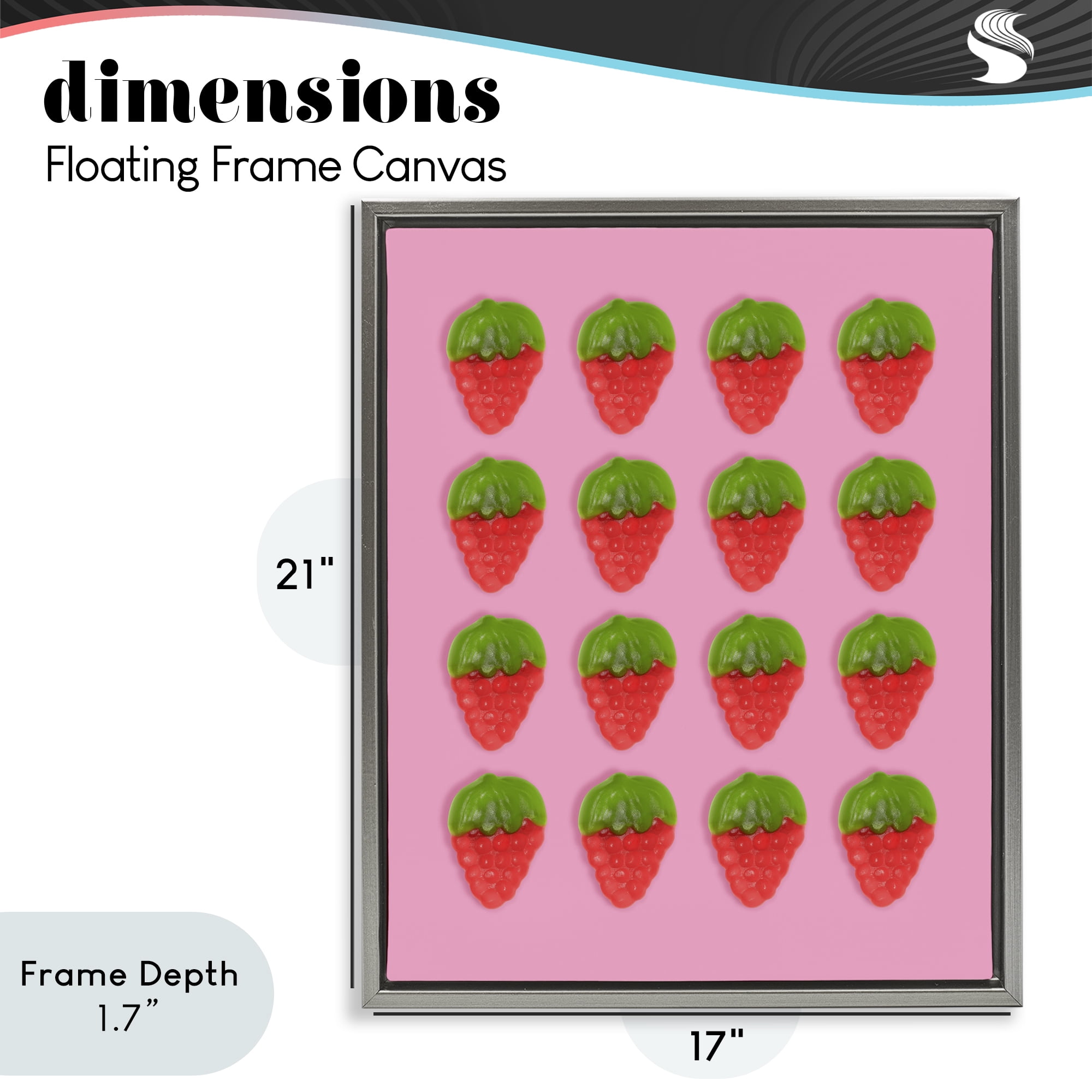 Stupell Industries Gummy Strawberry Candy Pattern Gray Framed Floater Canvas Wall Art, design by LISH Creative