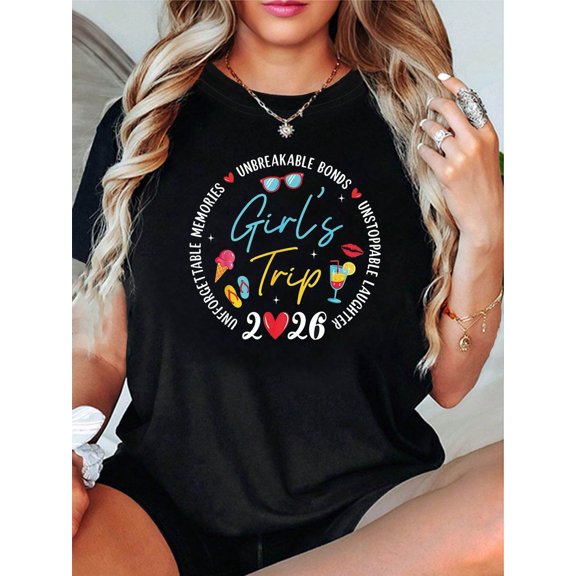 Women's Casual Girls Trip 2026 Graphic T-Shirt