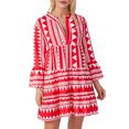 thumbnail image 1 of Liacowi Women Bobo Dress Summer Flowy Dress Casual Contrast Color Loose V Neck Long Sleeve Short Dress for Beach Streetwear, 1 of 9