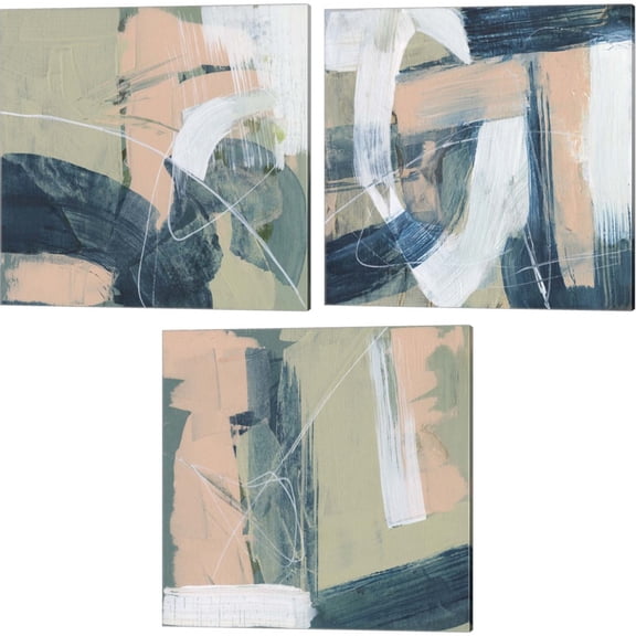 Great Art Now Bubblegum Pop by Jennifer Goldberger 3 Piece Canvas Art Set Each 14"W x 14"H