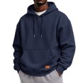 thumbnail image 6 of Men's Basic Baggy Hoodie, Long Sleeve Drawstring Hooded Sweatshirt, Fall Solid Color Casual Loose Fit Pullover with Pocket Navy L, 6 of 6