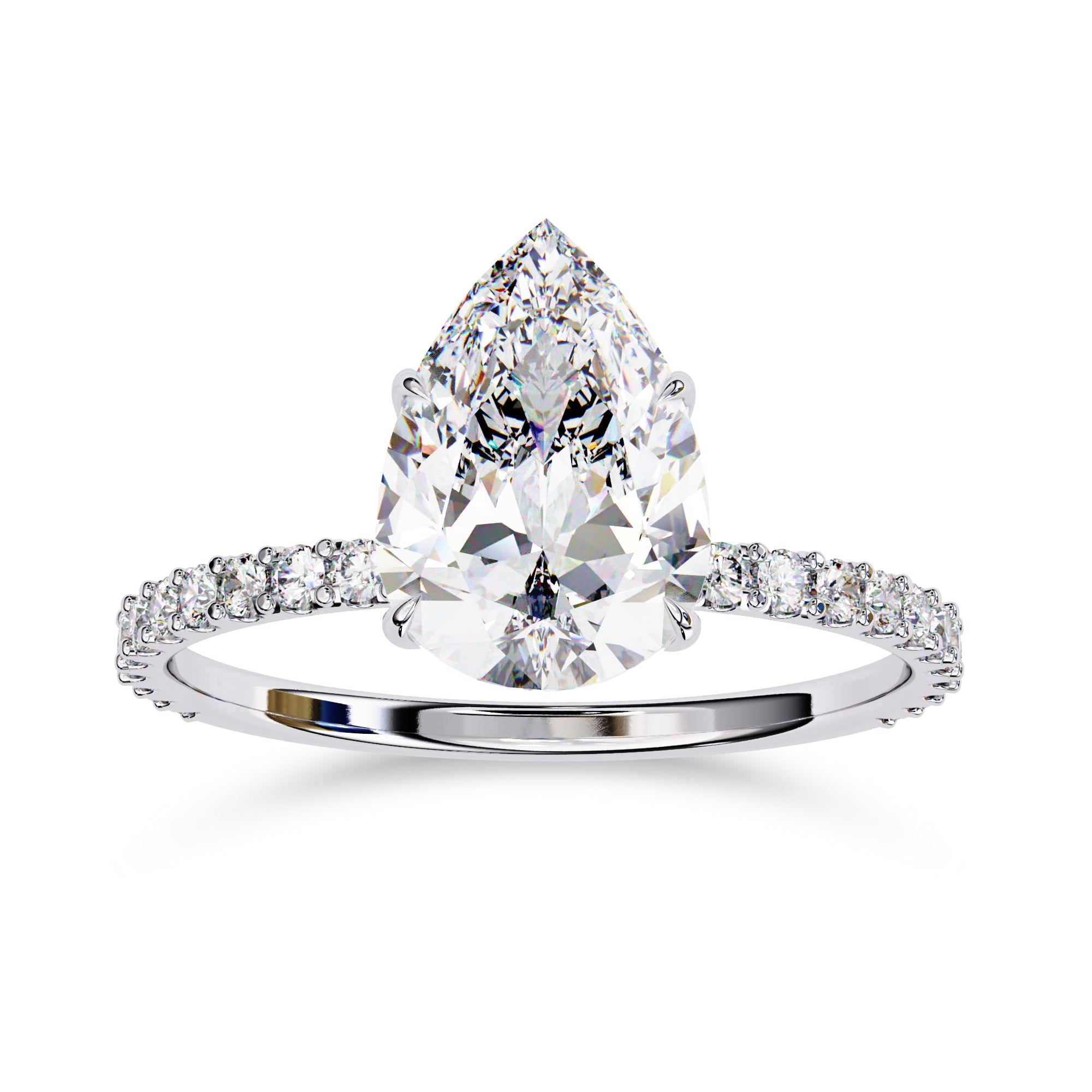 AFFY Hidden Halo Engagement Ring for Women, 1.50 Carat (ctw) Pear and Round Cut Lab Grown Diamond Solitaire Ring In 14K White Gold Over Sterling Silver F-G-H, SI Quality Gifts For Her Ring Size-4