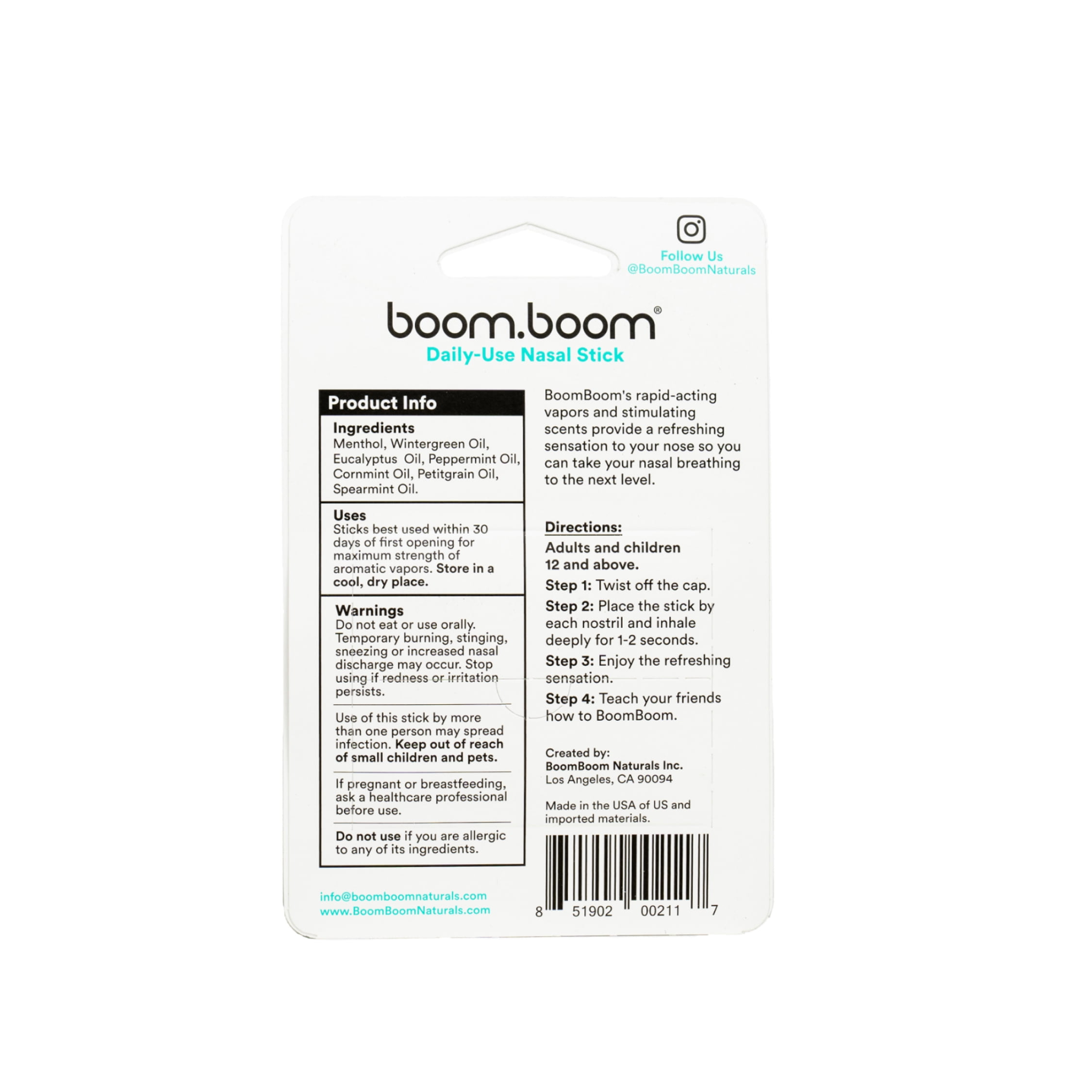 BoomBoom All Natural Breathe Nasal Inhaler, Sinus & Allergy Relief, Wintermint, 0.035 oz, 1 Stick